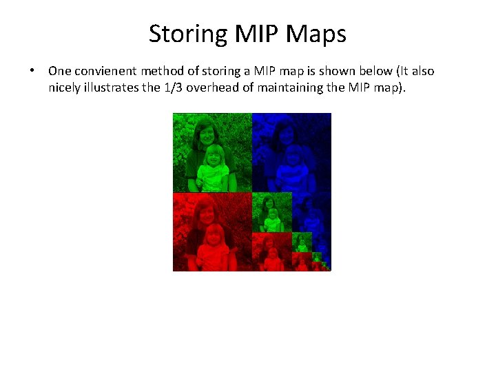 Storing MIP Maps • One convienent method of storing a MIP map is shown