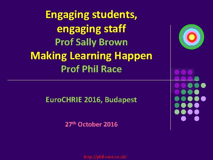 Engaging students, engaging staff Prof Sally Brown Making Learning Happen Prof Phil Race Euro.