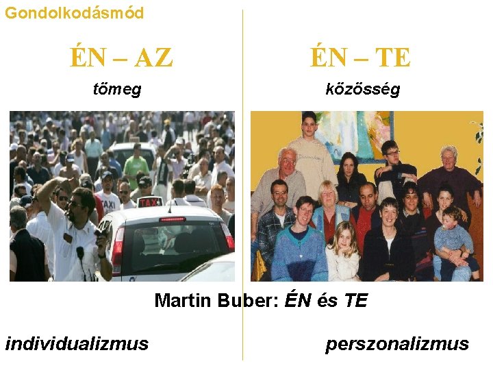 Gondolkodásmód ÉN – AZ ÉN – TE tömeg közösség Martin Buber: ÉN és TE