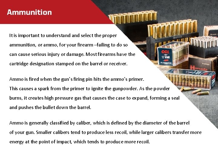 It is important to understand select the proper ammunition, or ammo, for your firearm