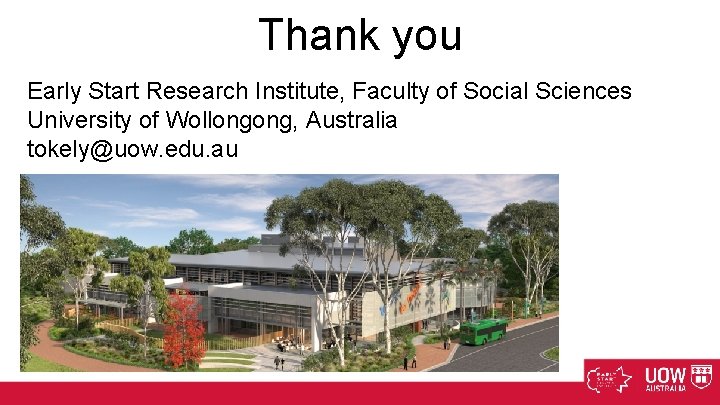 Thank you Early Start Research Institute, Faculty of Social Sciences University of Wollongong, Australia