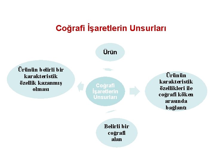 Coğrafi İşaretlerin Unsurları Ürünün belirli bir karakteristik özellik kazanmış olması Coğrafi İşaretlerin Unsurları Belirli