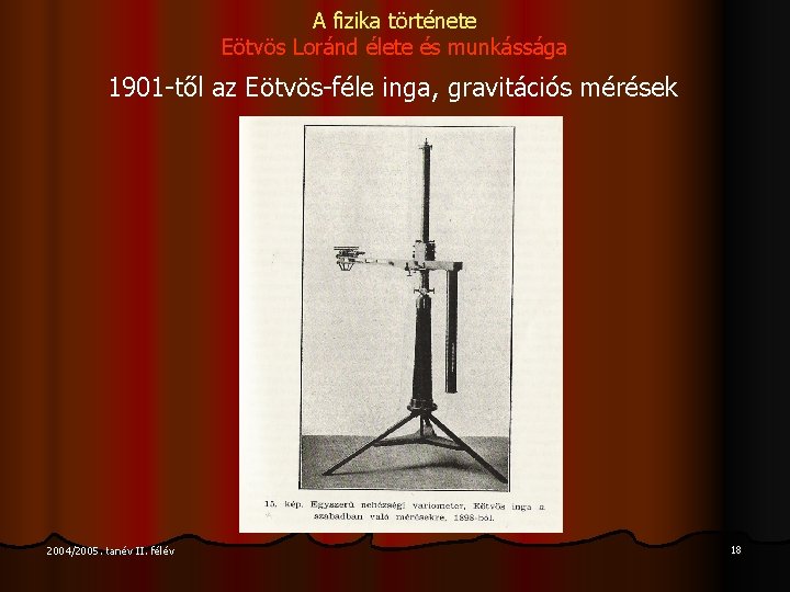 A fizika története Eötvös Loránd élete és munkássága 1901 -től az Eötvös-féle inga, gravitációs