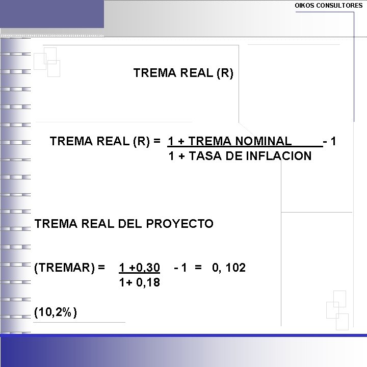 OIKOS CONSULTORES TREMA REAL (R) = 1 + TREMA NOMINAL - 1 1 +