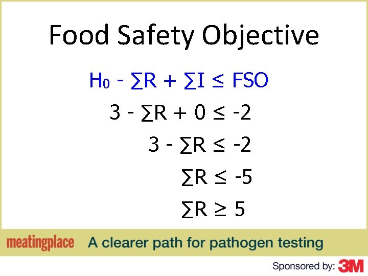 Food Safety Objective H 0 - ∑R + ∑I ≤ FSO 3 - ∑R