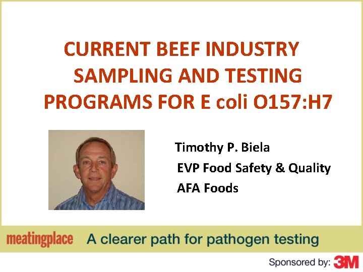 CURRENT BEEF INDUSTRY SAMPLING AND TESTING PROGRAMS FOR E coli O 157: H 7