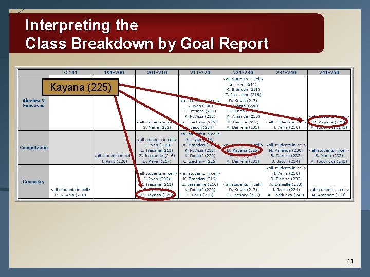 Interpreting the Class Breakdown by Goal Report Kayana (225) 11 