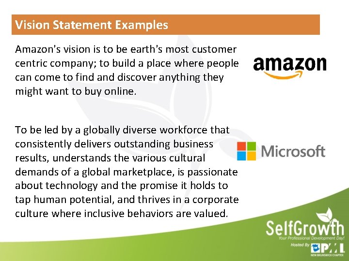 Vision Statement Examples Amazon's vision is to be earth's most customer centric company; to Vision Statement Examples Amazon's vision is to be earth's most customer centric company; to