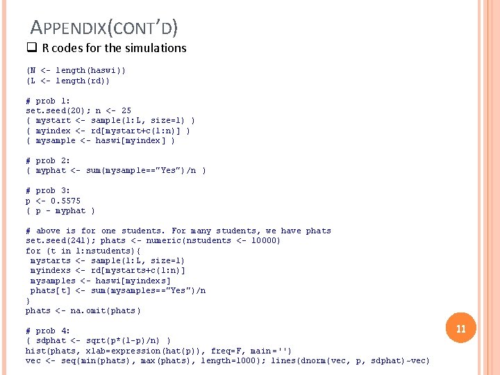 APPENDIX(CONT’D) q R codes for the simulations (N <- length(haswi)) (L <- length(rd)) #