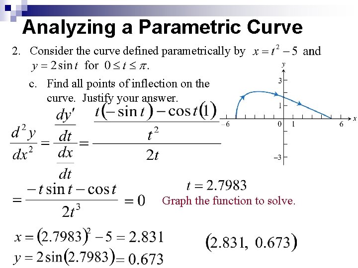 Analyzing a Parametric Curve 2. Consider the curve defined parametrically by c. Find all