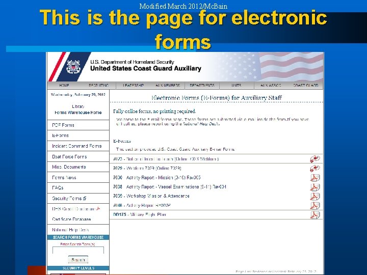 Modified March 2012/Mc. Bain This is the page for electronic forms 