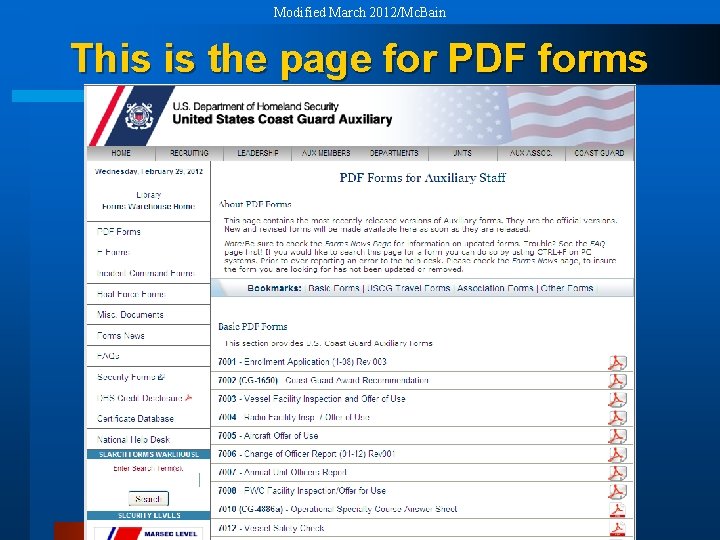 Modified March 2012/Mc. Bain This is the page for PDF forms 