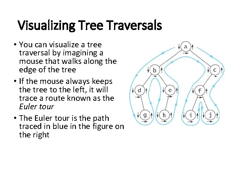 Visualizing Tree Traversals • You can visualize a tree traversal by imagining a mouse