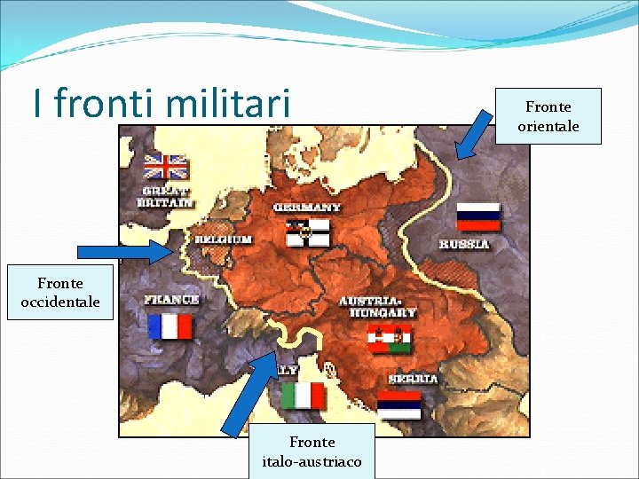 I fronti militari Fronte occidentale Fronte italo-austriaco Fronte orientale 