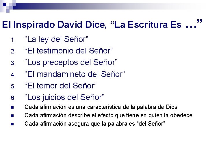 El Inspirado David Dice, “La Escritura Es 1. 2. 3. 4. 5. 6. n