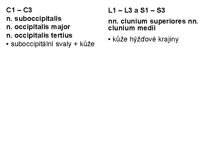 C 1 – C 3 n. suboccipitalis n. occipitalis major n. occipitalis tertius •