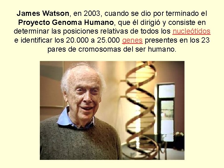 James Watson, en 2003, cuando se dio por terminado el Proyecto Genoma Humano, que