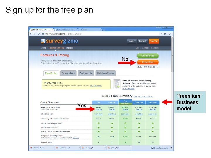 Sign up for the free plan No Yes “freemium” Business model 