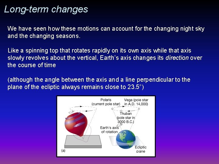 Long-term changes We have seen how these motions can account for the changing night