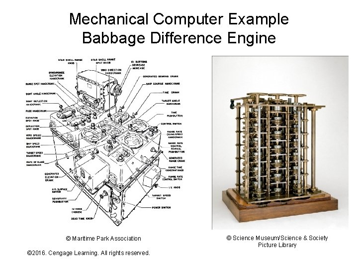 Mechanical Computer Example Babbage Difference Engine © Maritime Park Association © 2016. Cengage Learning.