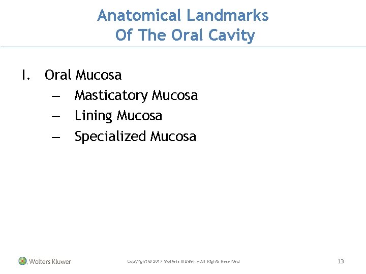 Anatomical Landmarks Of The Oral Cavity I. Oral Mucosa – Masticatory Mucosa – Lining