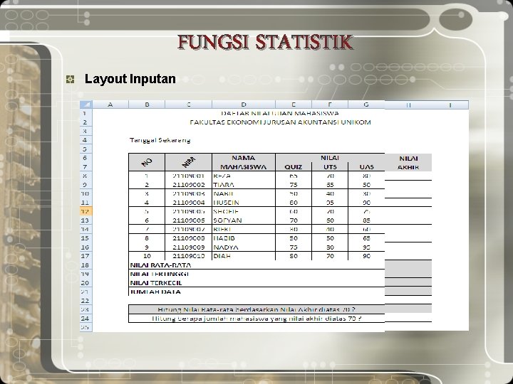 FUNGSI STATISTIK Layout Inputan 