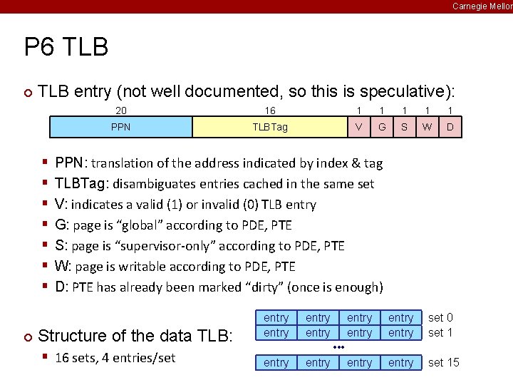 Carnegie Mellon P 6 TLB ¢ TLB entry (not well documented, so this is