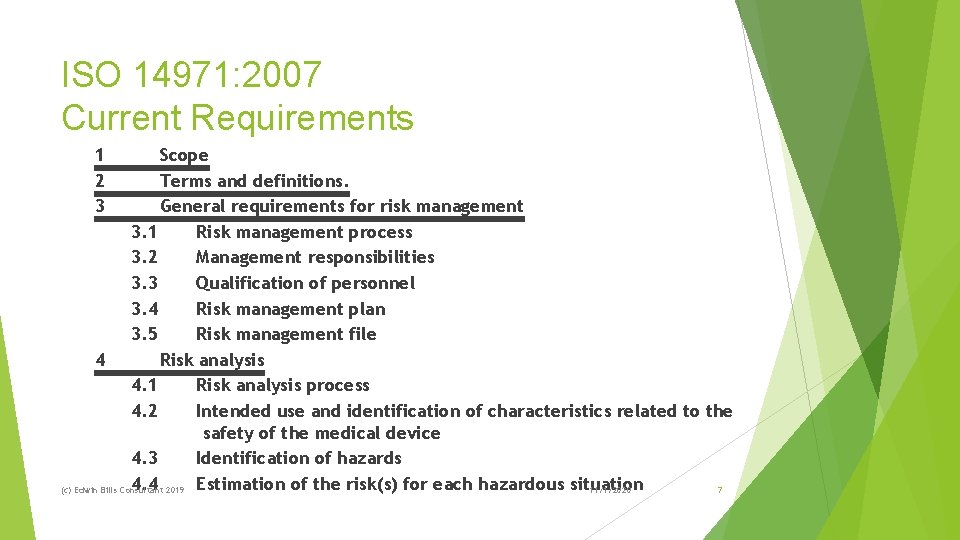 ISO 14971: 2007 Current Requirements 1 Scope 2 Terms and definitions. 3 General requirements