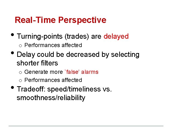 Real-Time Perspective • Turning-points (trades) are delayed o Performances affected • Delay could be