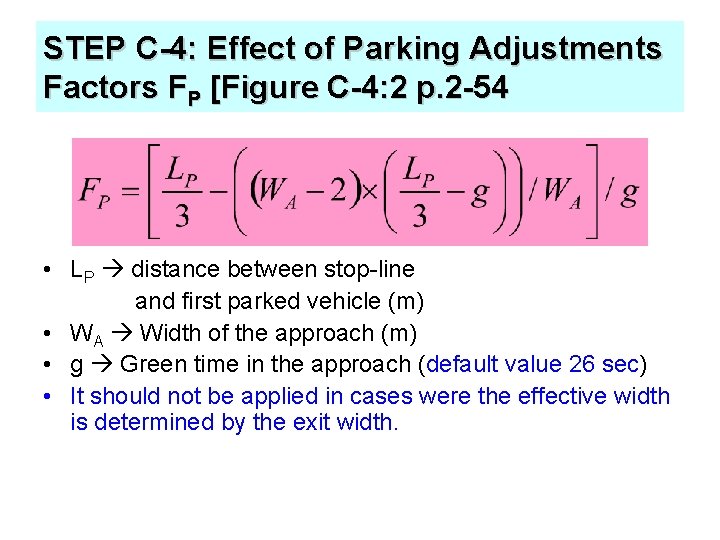 STEP C-4: Effect of Parking Adjustments Factors FP [Figure C-4: 2 p. 2 -54