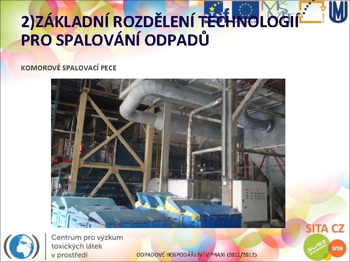 2)ZÁKLADNÍ ROZDĚLENÍ TECHNOLOGIÍ PRO SPALOVÁNÍ ODPADŮ KOMOROVÉ SPALOVACÍ PECE ODPADOVÉ HOSPODÁŘSTVÍ V PRAXI (2011/2012)