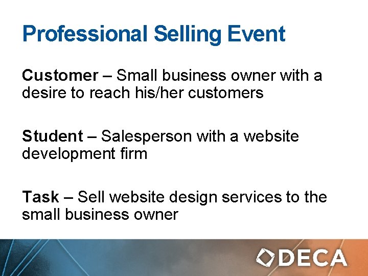 Professional Selling Event Customer – Small business owner with a desire to reach his/her