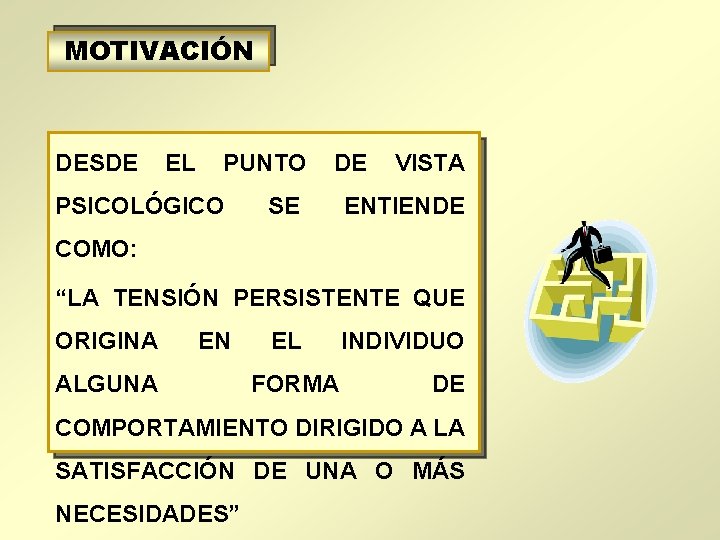 MOTIVACIÓN DESDE EL PUNTO PSICOLÓGICO DE SE VISTA ENTIENDE COMO: “LA TENSIÓN PERSISTENTE QUE