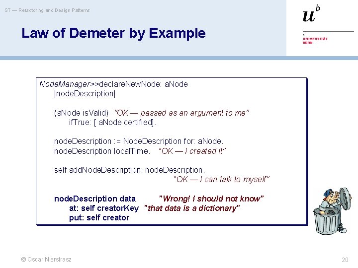 ST — Refactoring and Design Patterns Law of Demeter by Example Node. Manager>>declare. New.