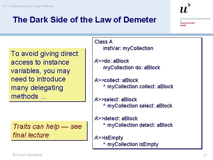 ST — Refactoring and Design Patterns The Dark Side of the Law of Demeter