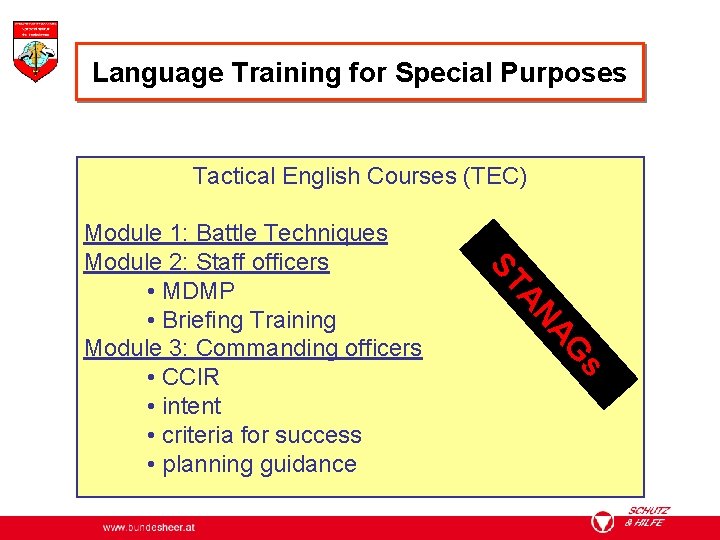 Language Training for Special Purposes Tactical English Courses (TEC) AN ST s AG Module