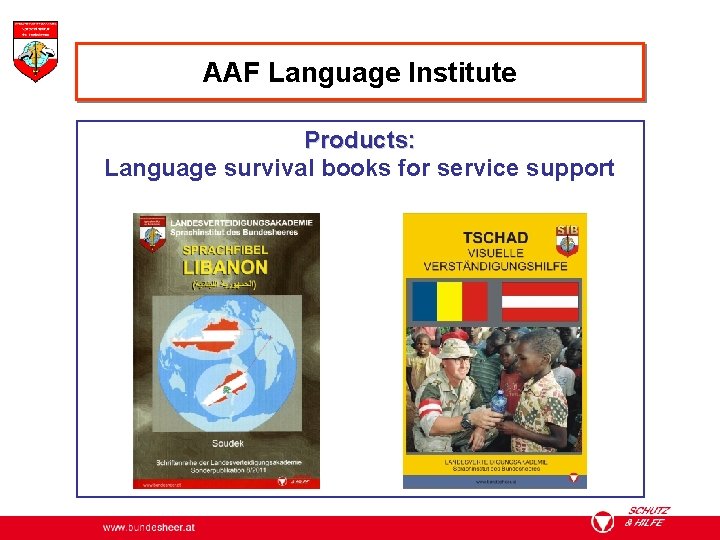 AAF Language Institute Products: Language survival books for service support 