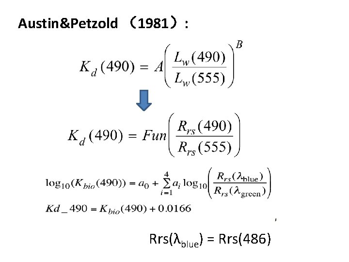 Austin&Petzold （1981）: Rrs(λblue) = Rrs(486) 
