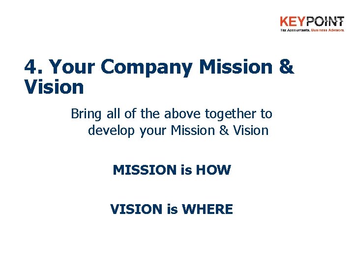 4. Your Company Mission & Vision Bring all of the above together to develop