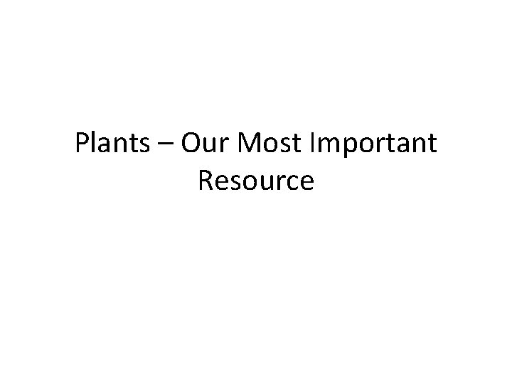 Plants – Our Most Important Resource 