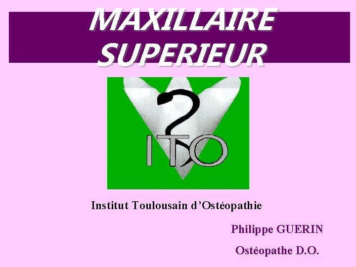MAXILLAIRE SUPERIEUR Institut Toulousain d’Ostéopathie Philippe GUERIN Ostéopathe D. O. 
