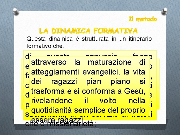Questa dinamica è strutturata in un itinerario formativo che: di questo annuncio fanno attraverso