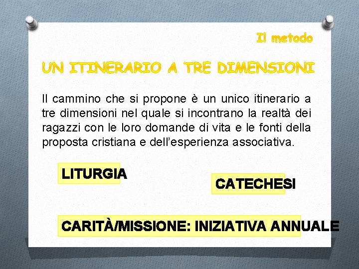 Il cammino che si propone è un unico itinerario a tre dimensioni nel quale