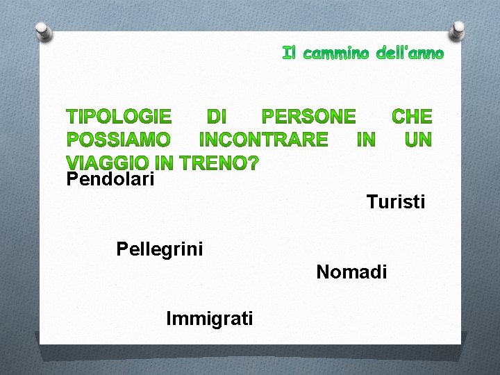 Pendolari Turisti Pellegrini Nomadi Immigrati 