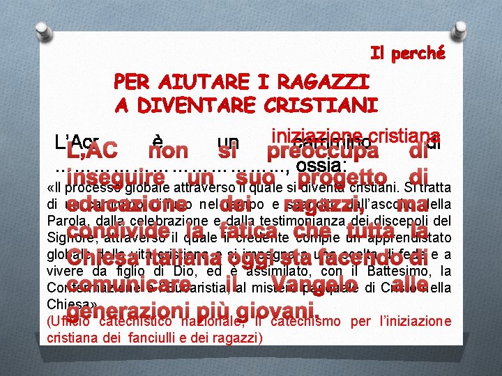 iniziazione L’Acr è un camminocristiana di ………………. . . , ossia: «Il processo globale