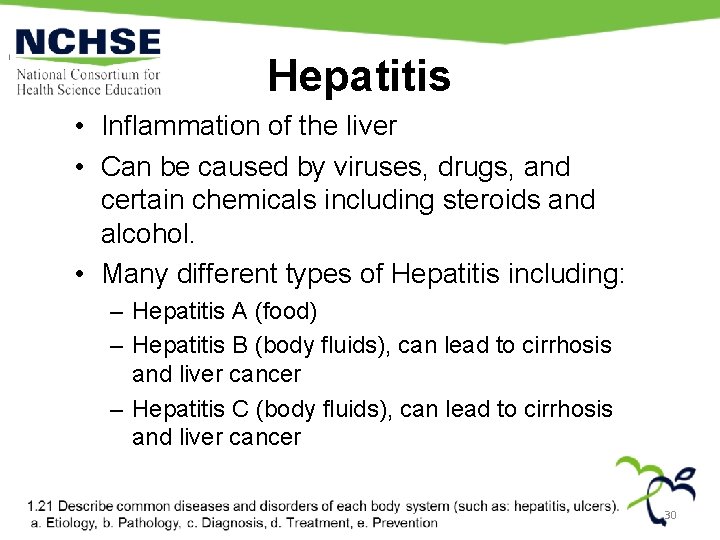 Hepatitis • Inflammation of the liver • Can be caused by viruses, drugs, and