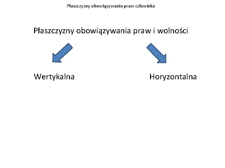 Płaszczyzny obowiązywania praw człowieka Płaszczyzny obowiązywania praw i wolności Wertykalna Horyzontalna 