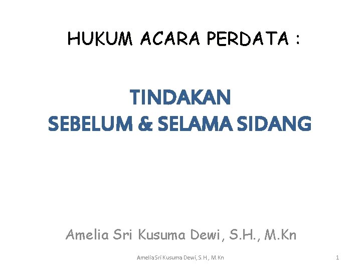 HUKUM ACARA PERDATA : TINDAKAN SEBELUM & SELAMA SIDANG Amelia Sri Kusuma Dewi, S.