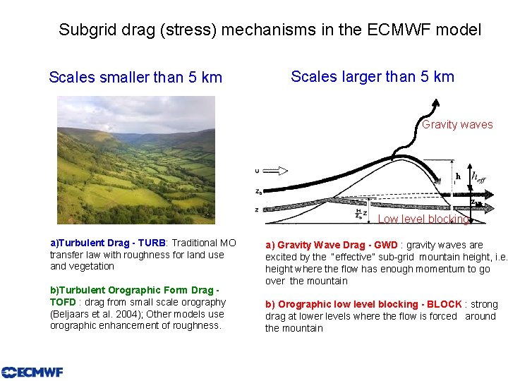 Subgrid drag (stress) mechanisms in the ECMWF model Scales smaller than 5 km Scales