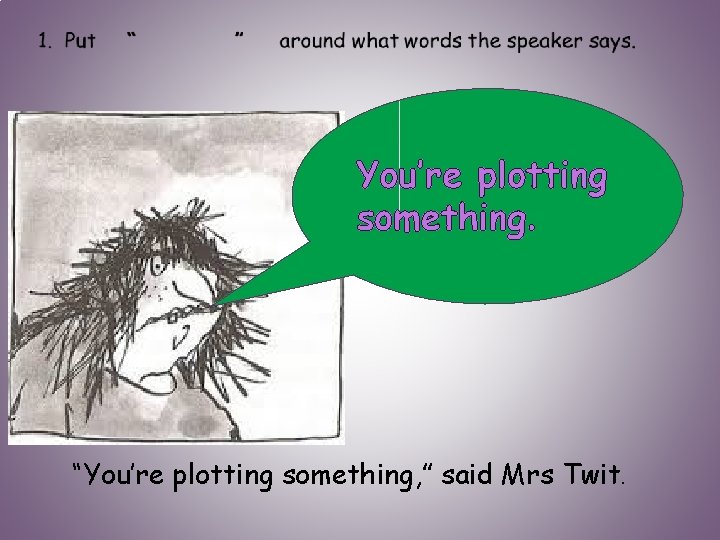 You’re plotting something. “You’re plotting something, ” said Mrs Twit. 